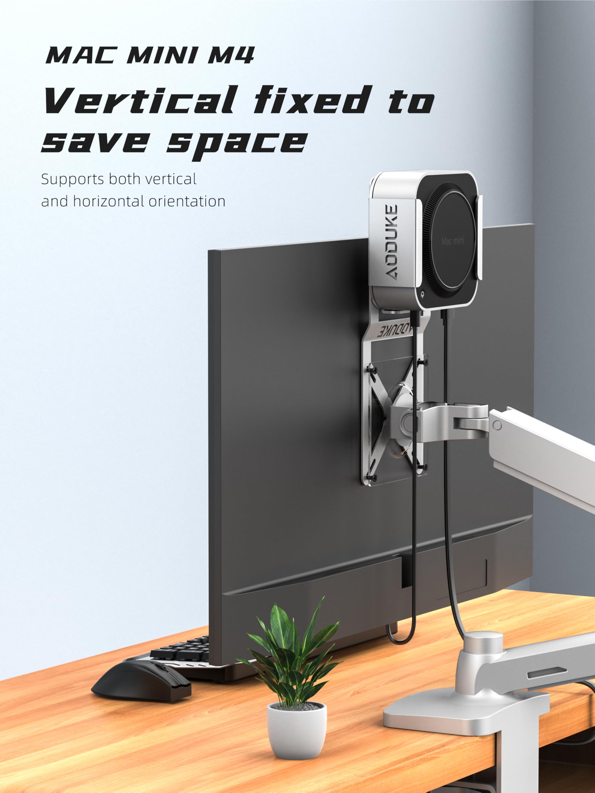 Alluminio Alloy Mac mini M4 VESA, Mac mini 2024 Dock Stand, Mac mini M4 Pro VESA Monitor Extension Plate, compatibile con 75 x 75/100 x 100 mm Hole Distance-BW-MAX2