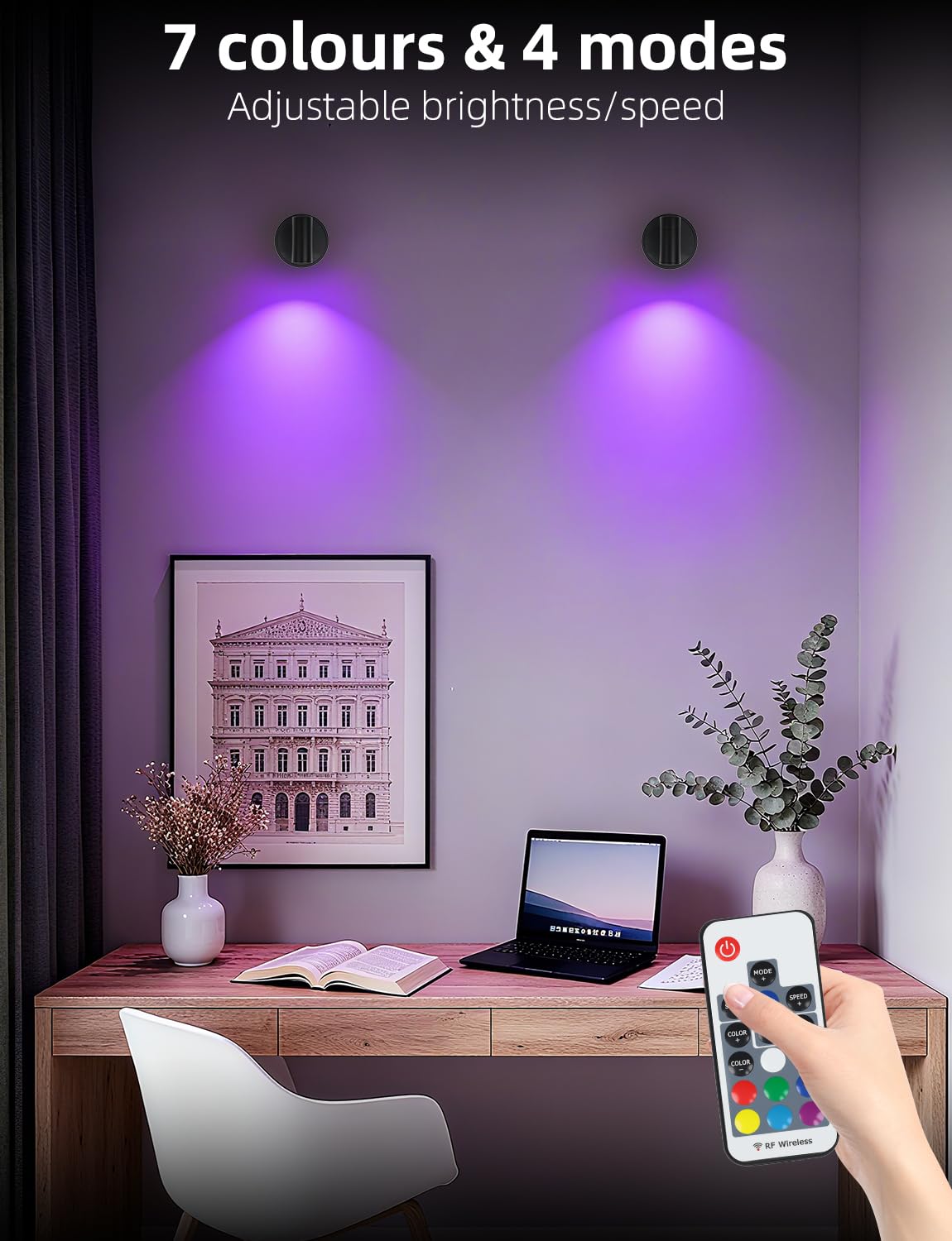 Arotelicht LED Wandleuchte RGB Innen Spotlight Dimmbar Kabellose Strahler mit Akku 3000mAh, Wandspot Touch-und Fernbedienung Magnetmontage Wandlampe für Schlafzimmer, Wohnzimm, Pflanzenbeleuchtung