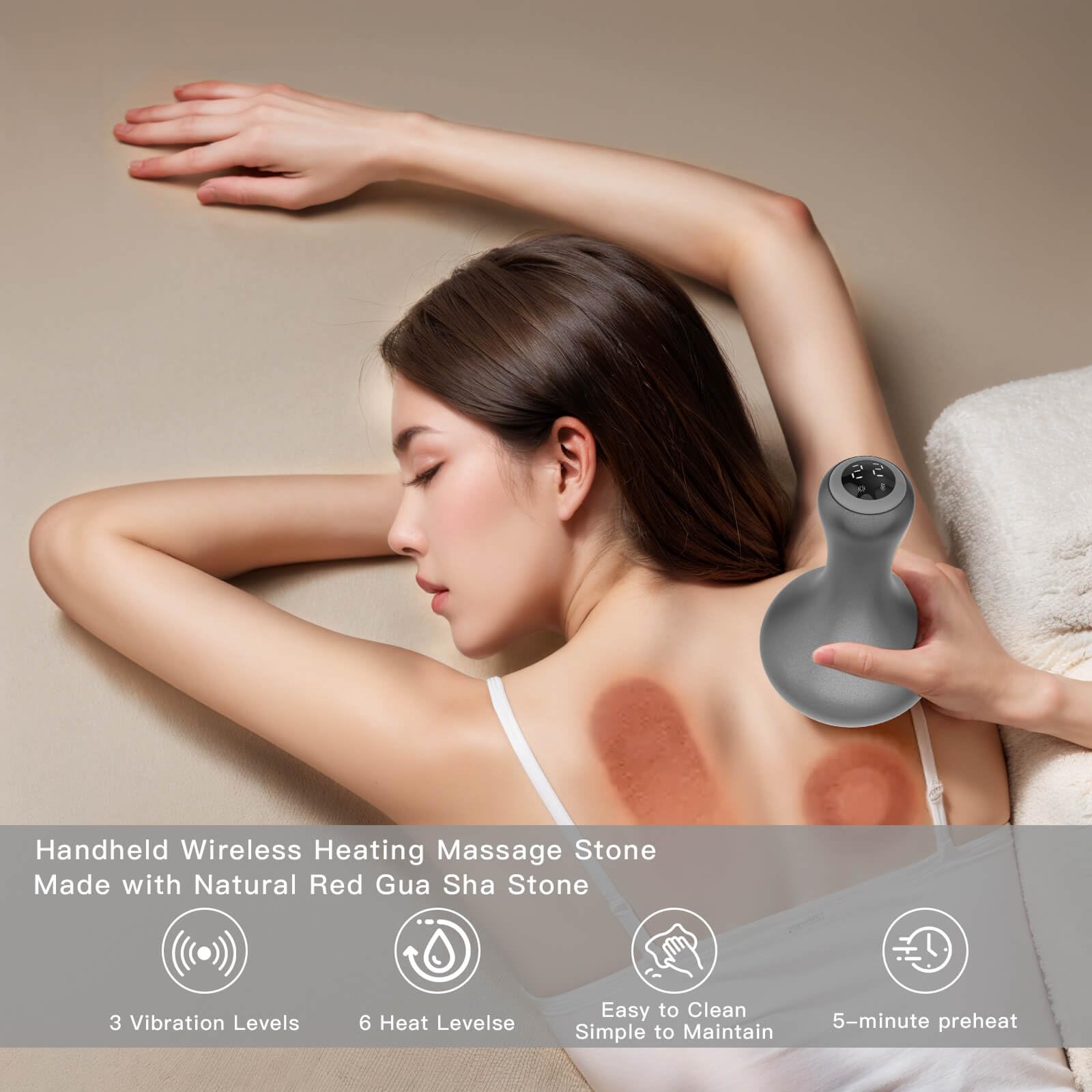 Piedras calientes para masaje, piedras calientes masaje muscular con calentador, piedra bian natural inalámbrica, gua sha eléctrica para spa en casa