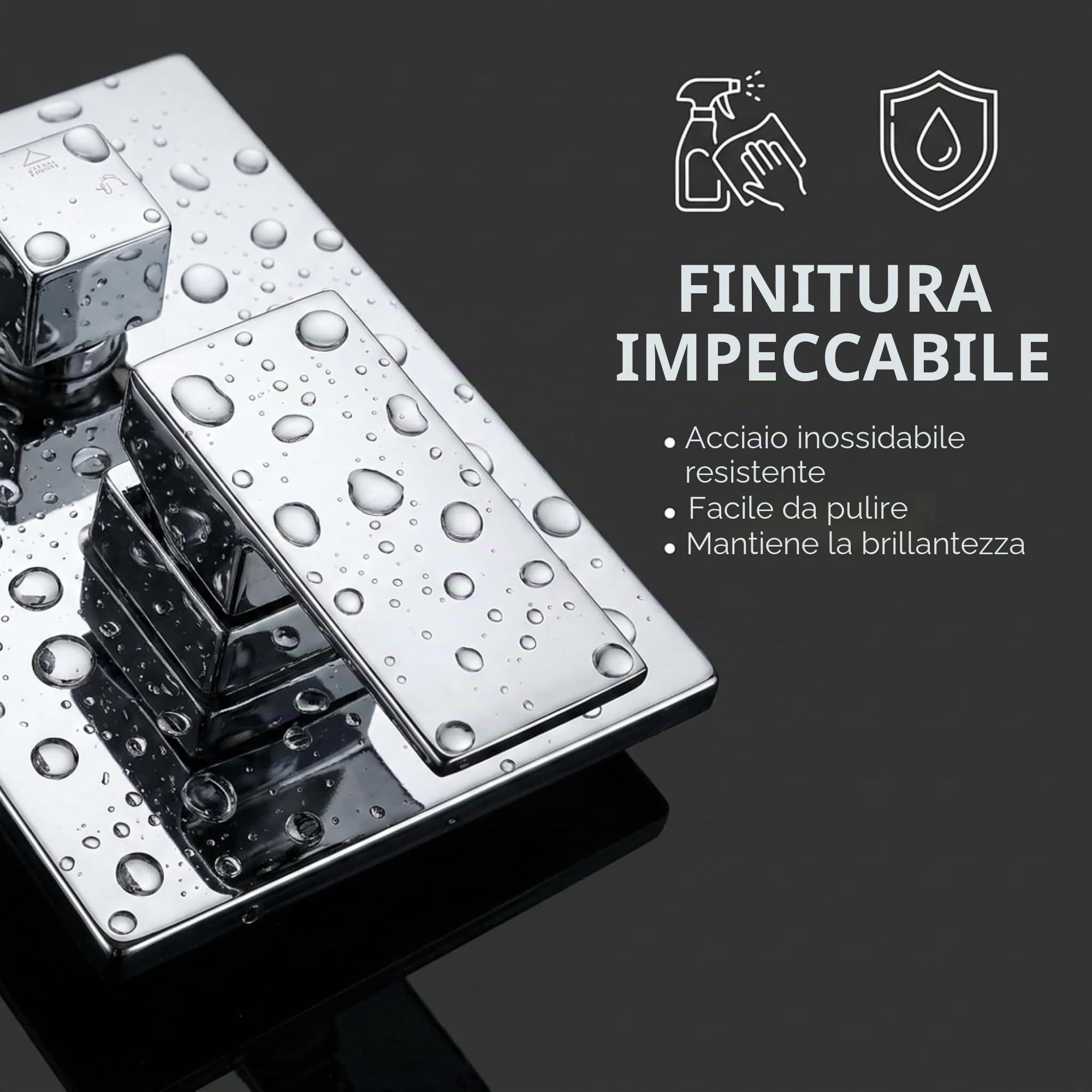 VALAZ Doccia Incasso Cromata Miscelatore Spruzzatore Effetto Pioggia 25 cm Serie Tajo