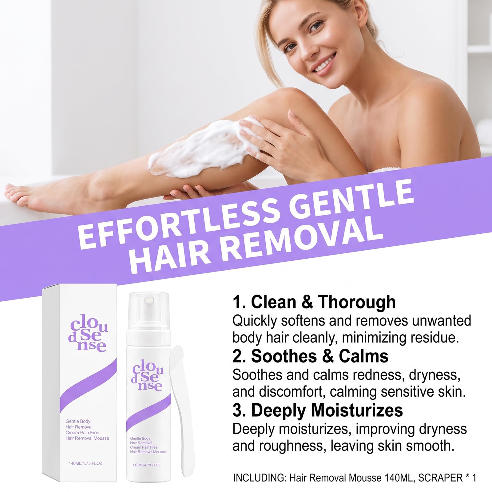 Kit Mousse per la Depilazione Liscia per Donne e Uomini, Bikini Indolore, Gambe, Ascelle, Depilatore ad Azione Rapida per Pelle Sensibile, Depilatore Delicato per il Corpo con Olio di Cocco (5 pezzi)