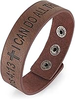 HZMAN Men's Leather Cuff Bracelet Philippians 4:13 'I Can Do All Things' Bible Verse Wristband Gift
