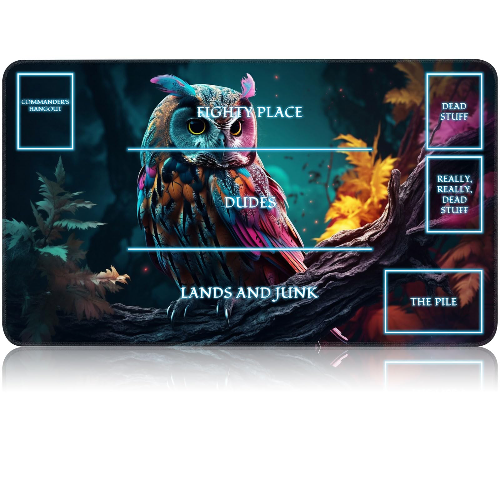 for MTG Game Playmat, for Magic TCG Rubber Play mat,Tabletop Card Playmats with Smooth Surface,Trading Card Inked Game Mat with White Zones,Battle Game,Art Owl