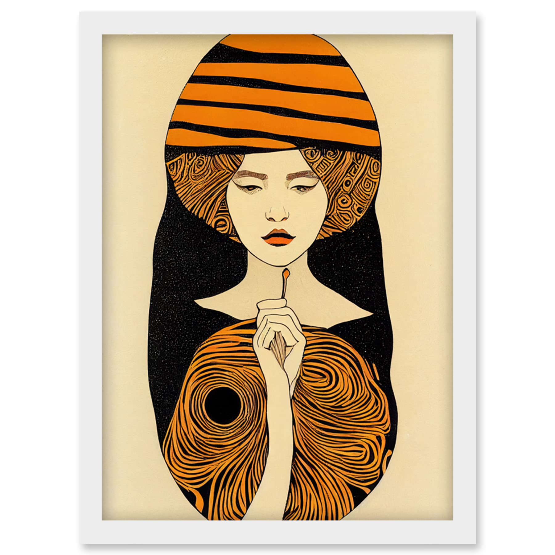 Framed Wall Art Print A4 - Mid Century Modern - Retro Illustration - Art Nouveau - Woman Portrait - Artery8