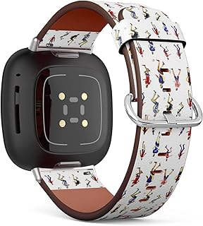 CJBROES Replacement Leather Watch Band, Compatible with Fitbit Versa 3 and Fitbit Sense of Wristband Bracelet Accessory - Soccer-Players-Kicks