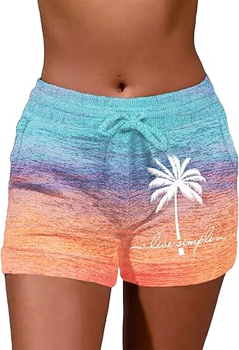 LANMERTREE Pantalones cortos deportivos para mujer, pantalones cortos de verano para playa, casuales, con cordón, pantalones cortos para correr,