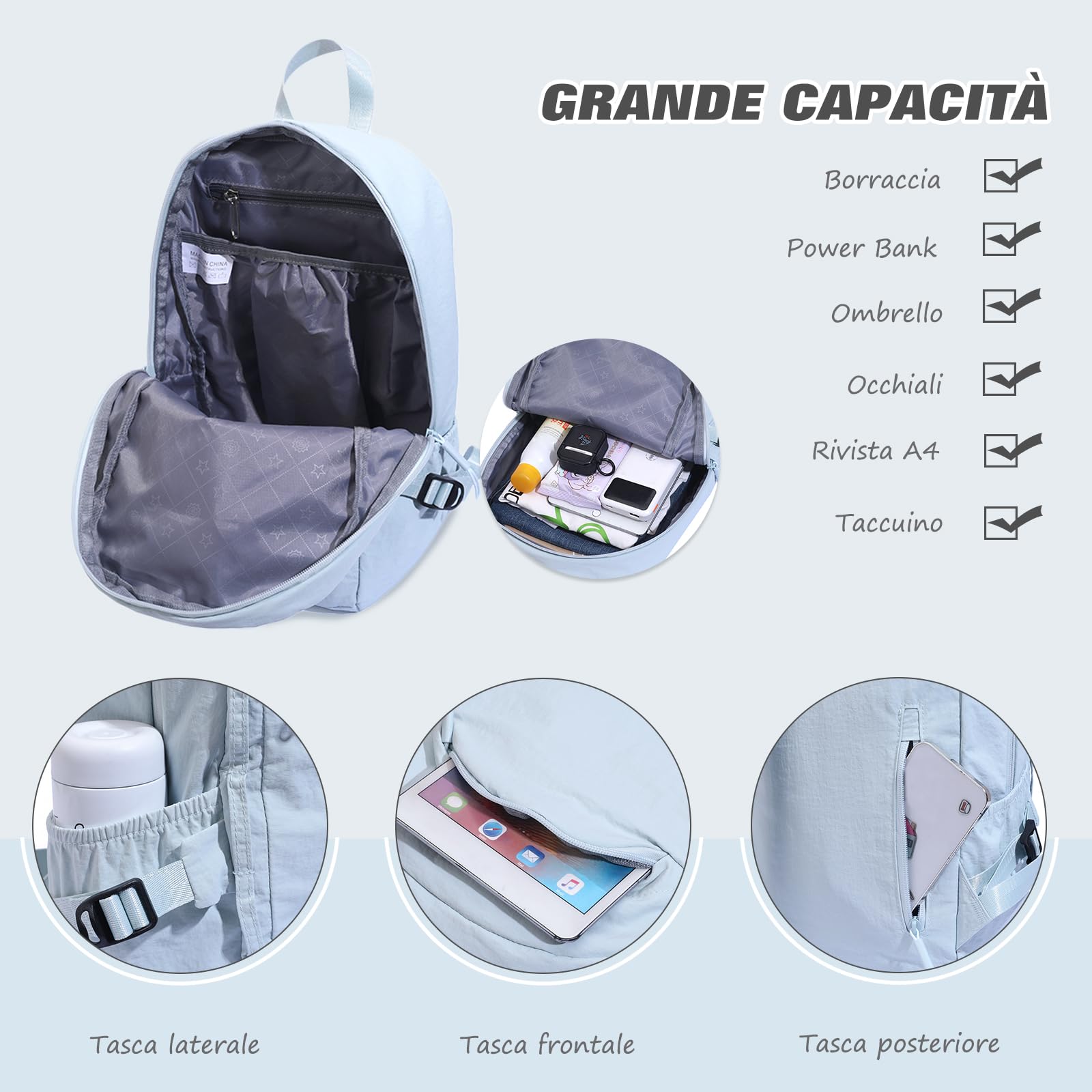 FANDARE Zaino Ultraleggero Pieghevole Zaino Ryanair 25x15x37 Zaini Casual 25 Litri Zaino da Viaggio Porta PC per Uomo Donna scuola Cartelle Bagaglio a Mano per Pendolarismo Trekking Verde