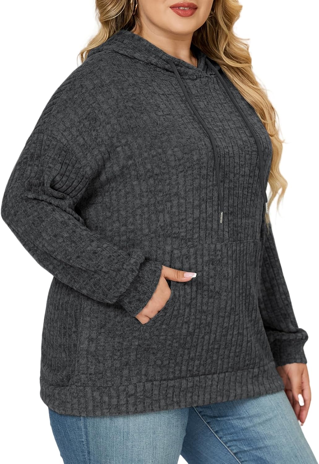 ROSRISS Womens-Plus-Size-Hoodies-Sweatshirts Casual Long Sleeve Pullover Sweaters Dressy Knit Tops with Pockets XL-5XL - Image 2