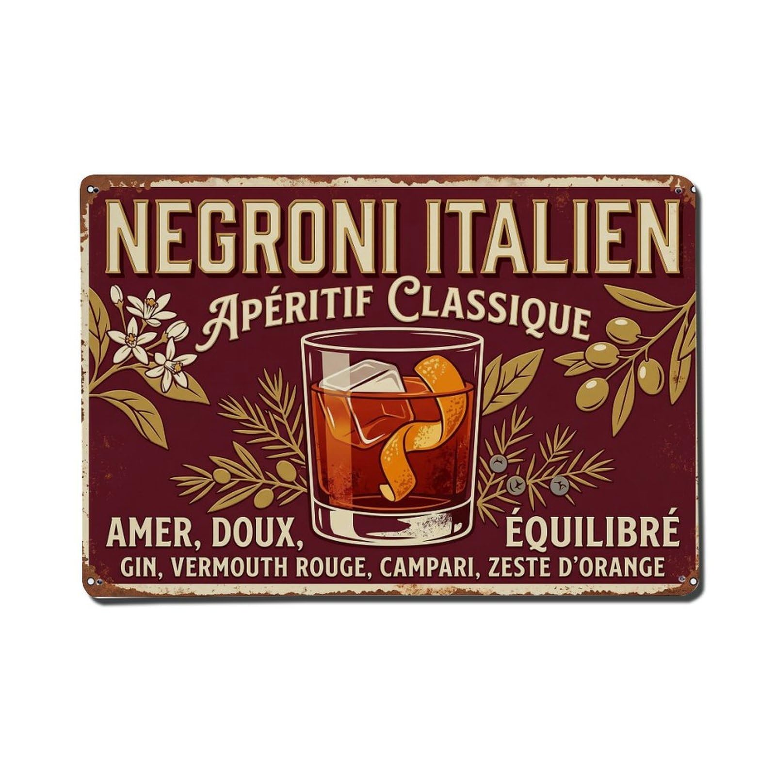 Negroni Party Celebration Drink Metal Tin Sign Plaque Wall Decor for Cafe, Club Bar, Office, Home Garden Metal Poster 8x12Inch