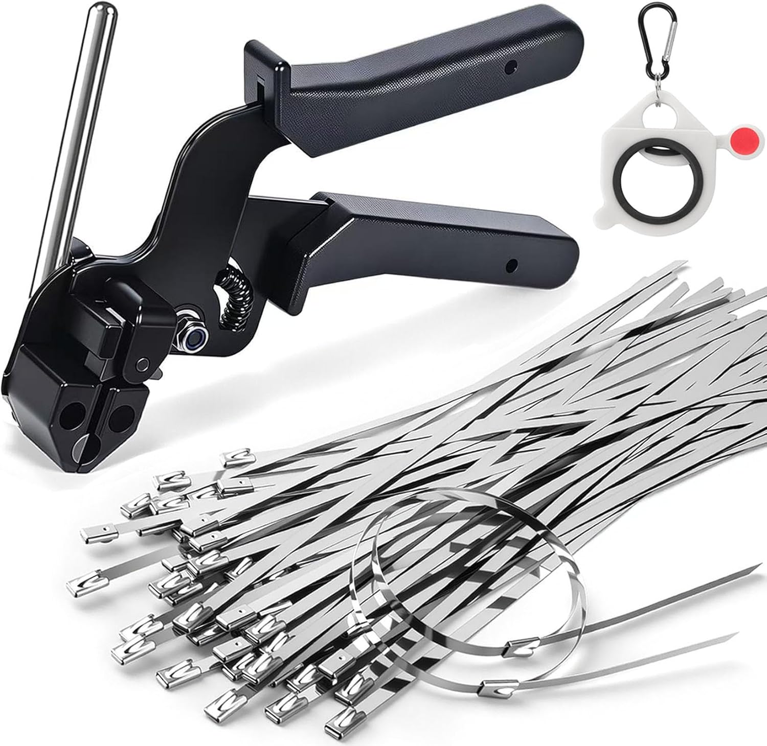 Metal Zip Ties with Stainless Steel Cable Tie Gun, Special Tool For Fastening and Cutting Steel Zip Ties, 100pcs 11.8in Uv Resistant chain link fence Parts For Fence Exhaust Pipe Outdoor Silver