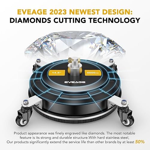 Miniatura 7 de EVEAGE Limpiador de superficie de hidrolavadora de 14.5 pulgadas, accesorios mejorados de lavadora a presión de acero inoxidable con 4 hilos y