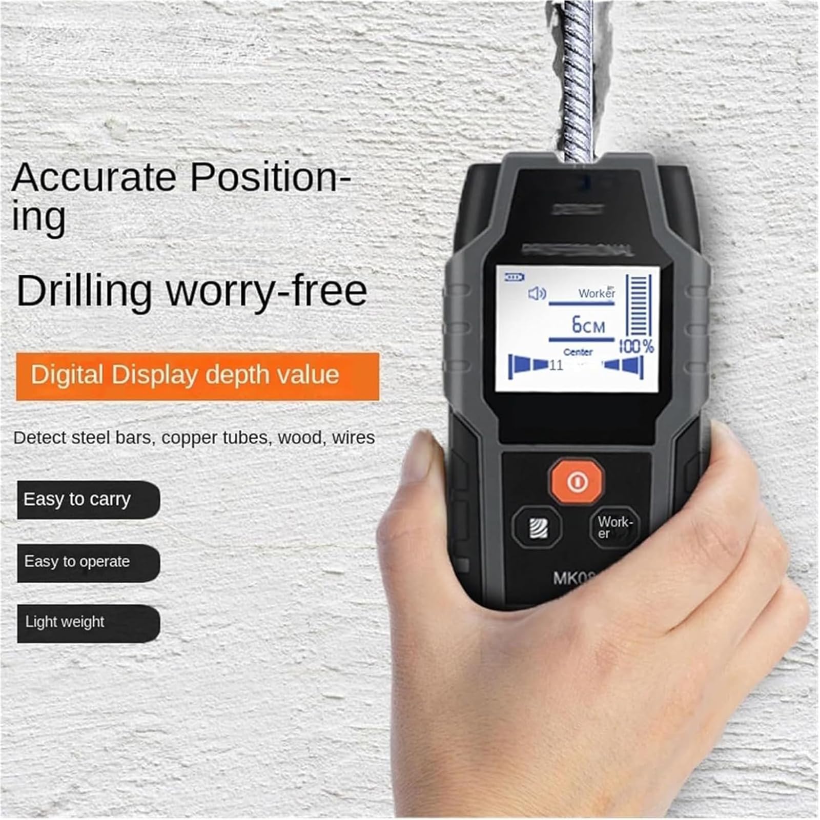 Detector De Vigas Electrónico, Detector De Vigas De Pared con Alertas Audibles/Pantalla LCD, Claro para Leer, para Detectar Madera Viva/Cables De CA/Metal