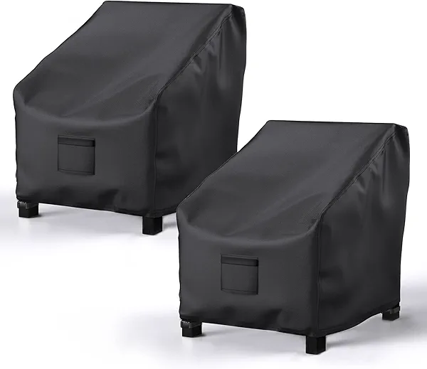 BROSYDA Patio Chair Covers for Outdoor Furniture Waterproof 2 Pack, Lawn Chair Covers 600D Heavy Duty Oxford Cloth, Large Covers for Lounge Lawn Deep Seat Black 38" W x 31" D x 29" H