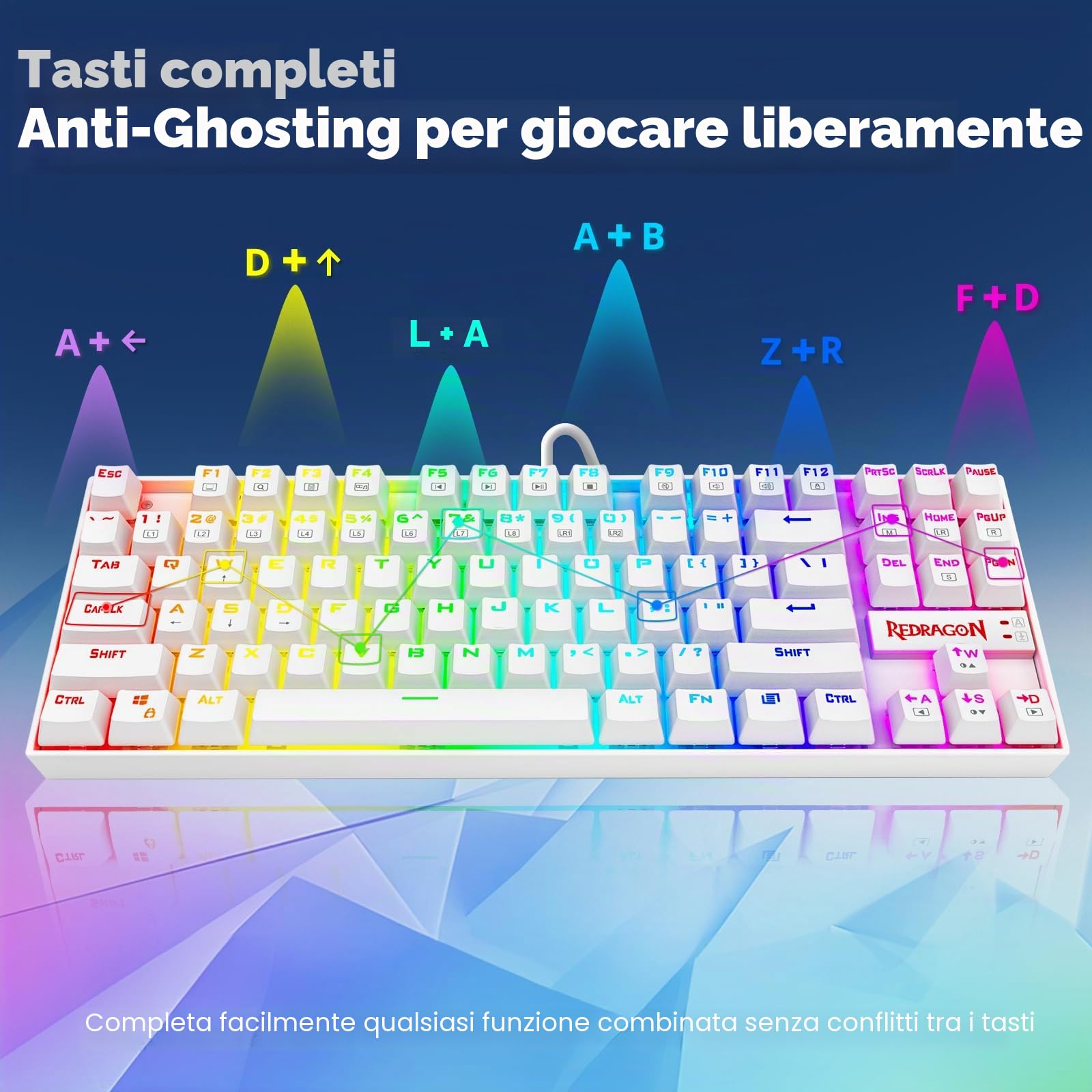 dragon K552 - Tastiera meccanica da gioco 60% compatta a 87 tasti, con cavo Kumara Cherry MX blu, equivalente per Windows PC Gamers (RGB retroilluminato)