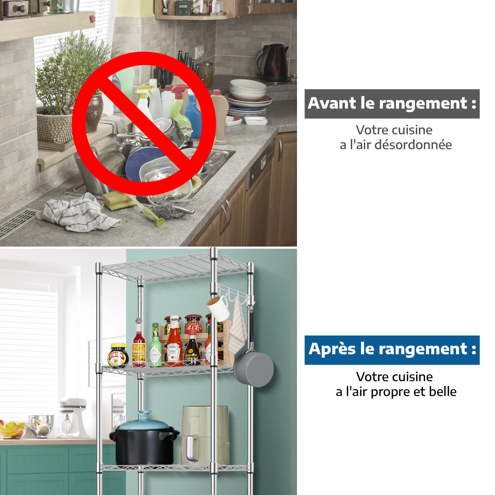 Himimi Étagère en Fil d'acier à 5 Niveaux sur Roues, étagères chromées pour Salon de Cuisine de Garage, étagère Robuste, 23,2 x 13,8 x 72 Pouces (L xlx H)