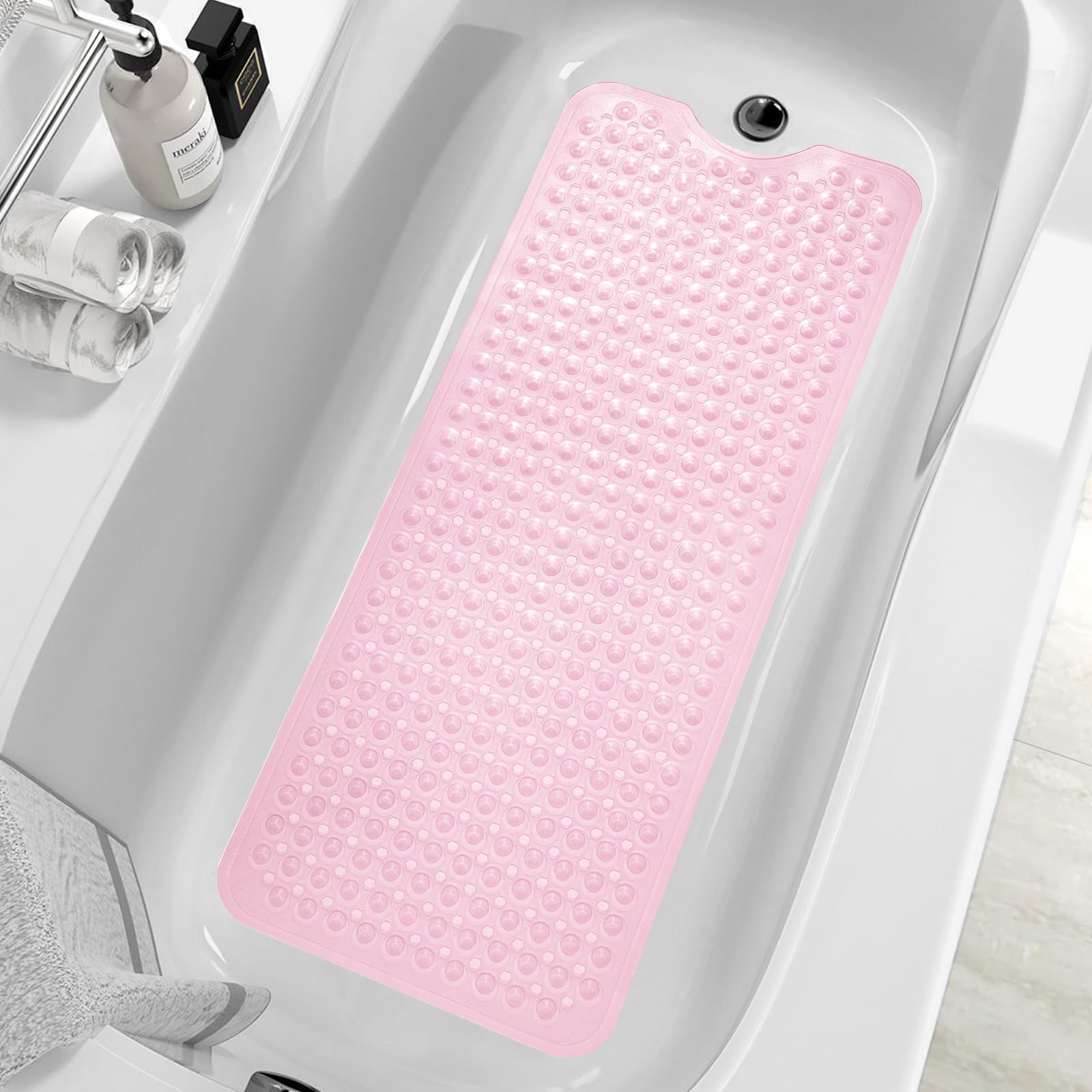 MOONFLY Tapete de ducha y bañera, 40 x 16 pulgadas, extra largo, antideslizante, con ventosas y agujeros de drenaje, lavable a máquina y antideslizante, tapetes de baño antideslizantes para bañera
