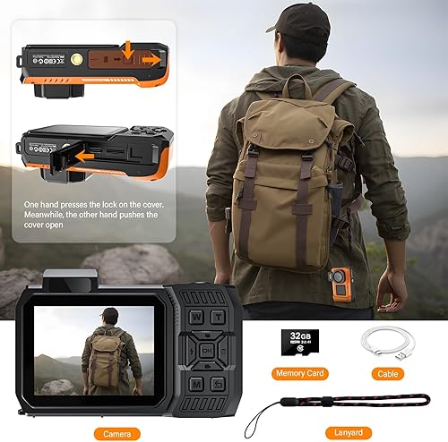 Miniatura 6 de Cámara subacuática 8K 70MP Cámara digital 33FT Cámara impermeable con tarjeta de 32 GB resistente a prueba de polvo a prueba de golpes Naranja,Azul