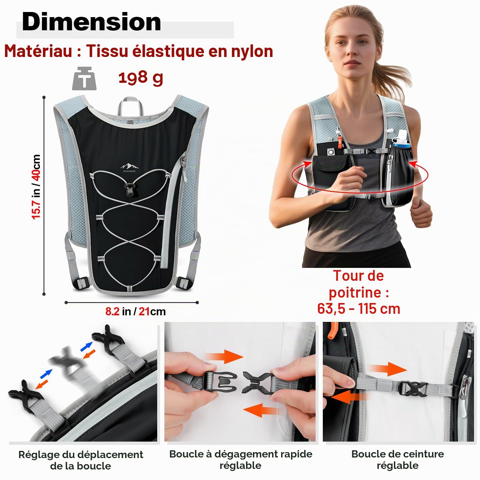 Gilet d'hydratation de Course pour Homme et Femme avec Bouteille d'eau de 500 ML Gilet de Course Léger Réfléchissant Sacs d'hydratation Trail 5L