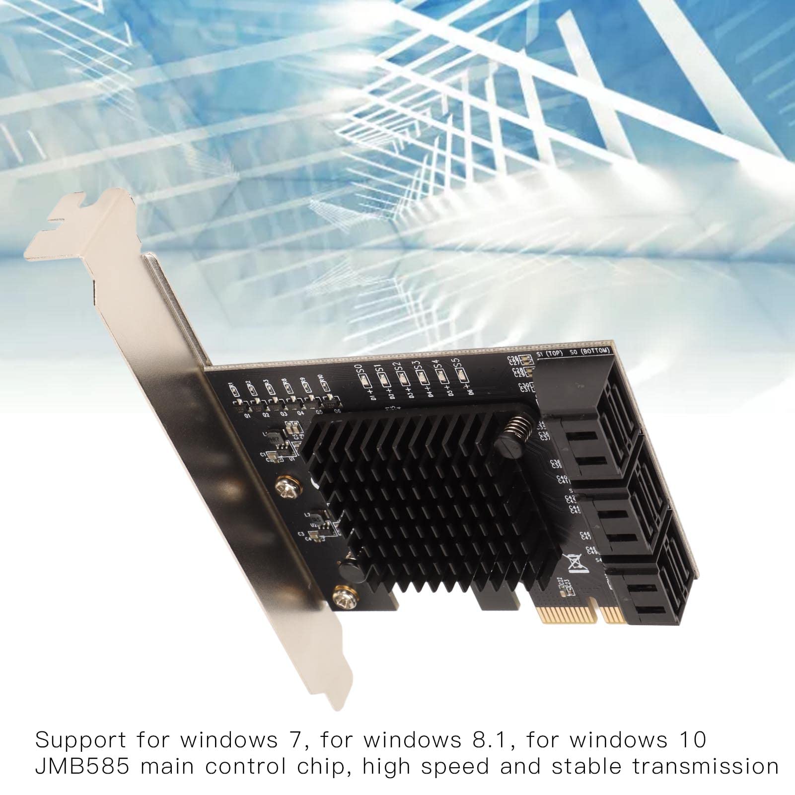 Tarjeta de Expansión PCIe 3.0 a 6 Puertos SATA, 6 Interfaces SATA3.0, Velocidad de Transferencia de 6 Gbps, Chip de Control Principal Jmb585 Pines Chapados en Oro Compatible con Windows 7 Compatible