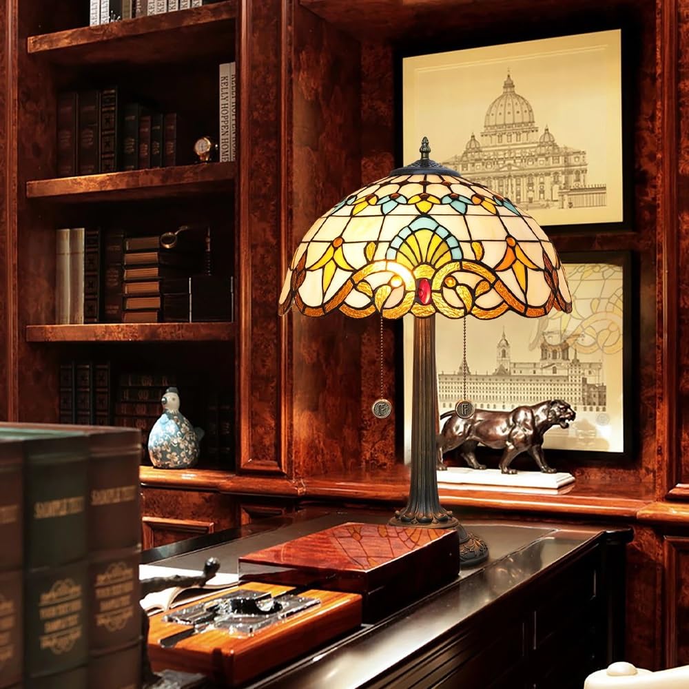 40 cm lampa duże witrażowe lampy stołowe żółty barokowy styl vintage stolik nocny lampka do czytania lampka na biurko do sypialni salonu art deco