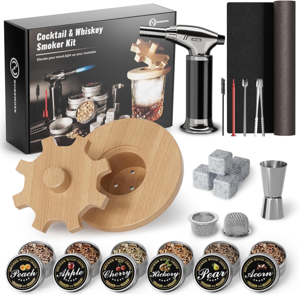 Whiskey Smoker Kit with Triple Flame Torch 6 Wood Chips