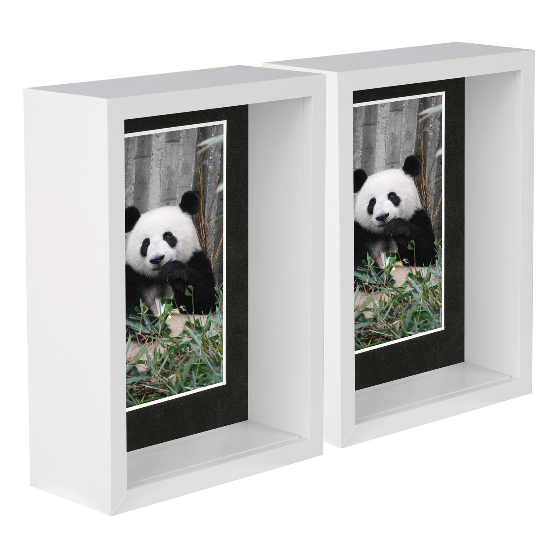 Nicola Spring 2x White 5 x 7 inch 3D Deep Box Wooden Photo Frames with Black 4 x 6 inch Mount - Standing Hanging Craft Shadow Memory Picture Display Case for Flowers Crafts Art Medal
