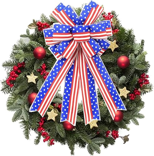 Miniatura 3 de NVZBL Arcos grandes patrióticos para corona, lazos de bandera estadounidense, lazos de arpillera del 4 de julio para interiores y exteriores, Día de