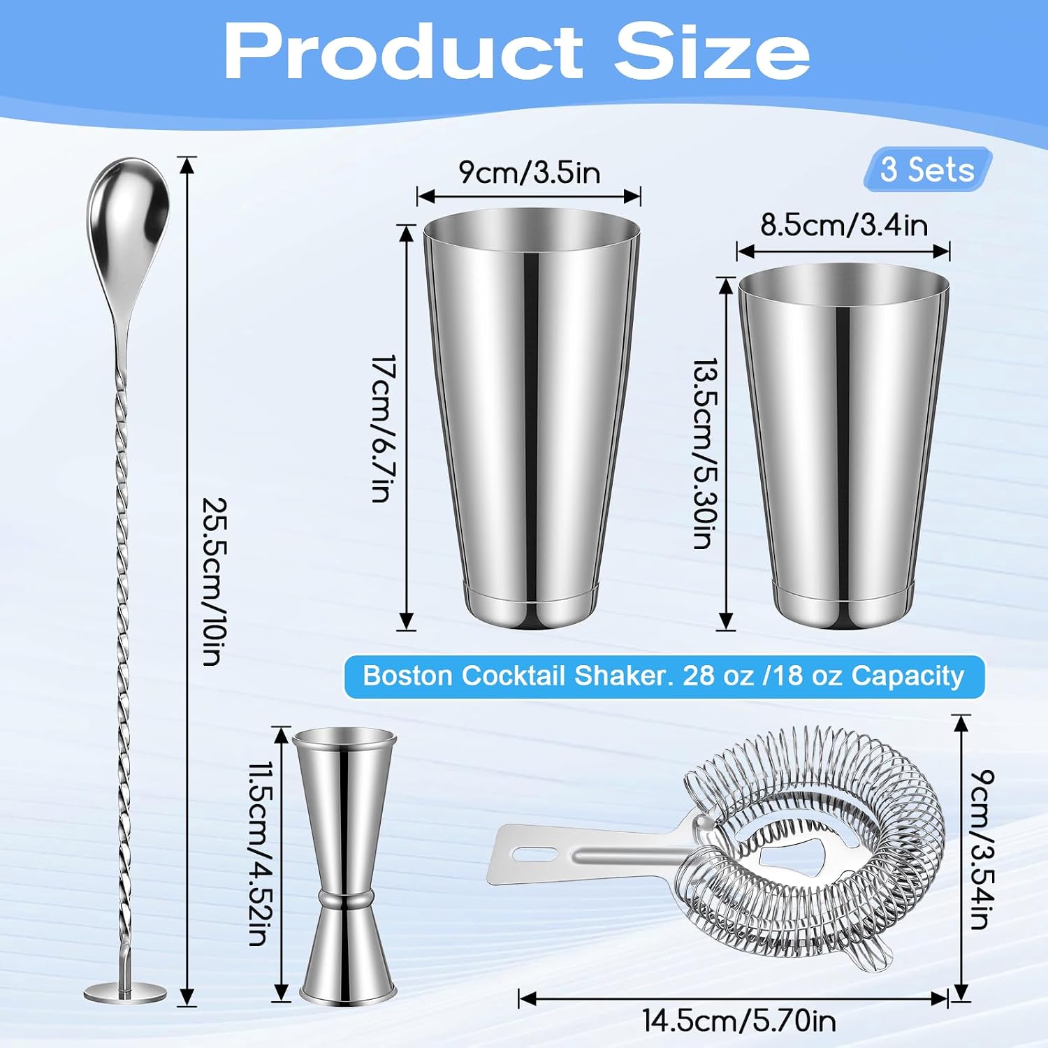 15 Pcs Cocktail Shaker Set, Silver Professional Bartender Kit Stainless Steel Drink Shaker for Mixing Martini and Craft Cocktails
