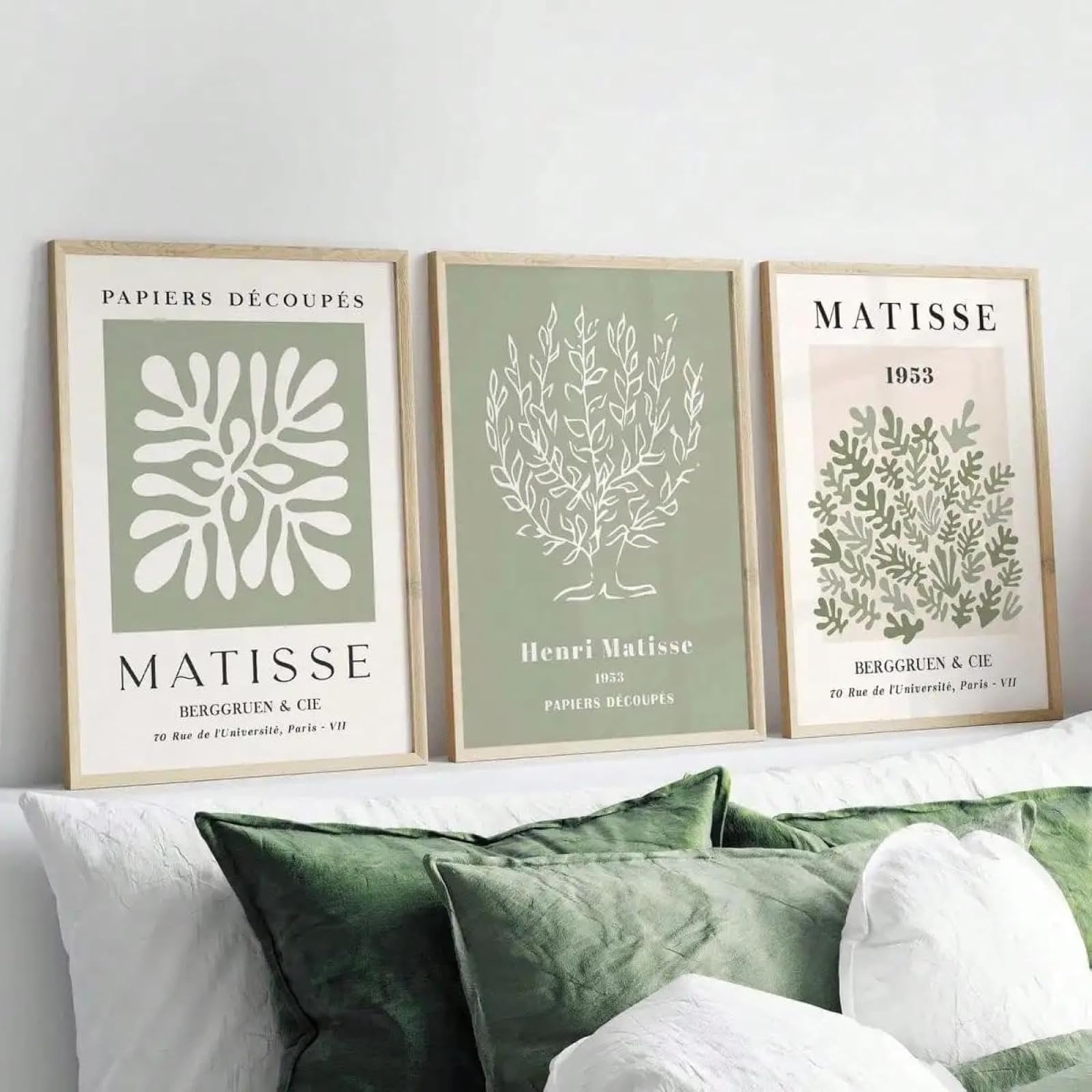 Jorcedi Green Set Of 3 Posters,Abstract Matisse Canvas Wall Art Prints, Botanical Designs,Vintage Wall Art Posters,Modern Prints,For Living Room,Bedroom Or Home Office,Unframed (30X40cm)