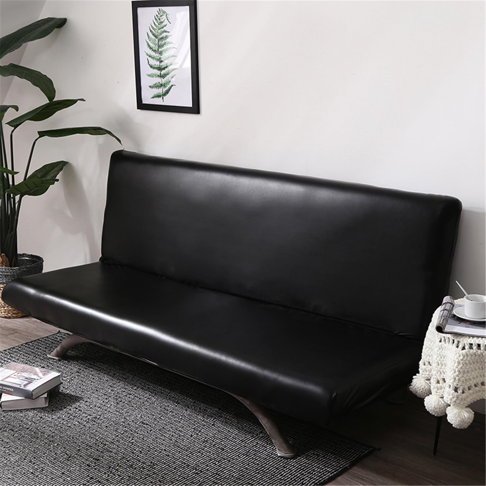 Housse de canapé clic clac imperméable en cuir noir pour salon moderne 120 cm