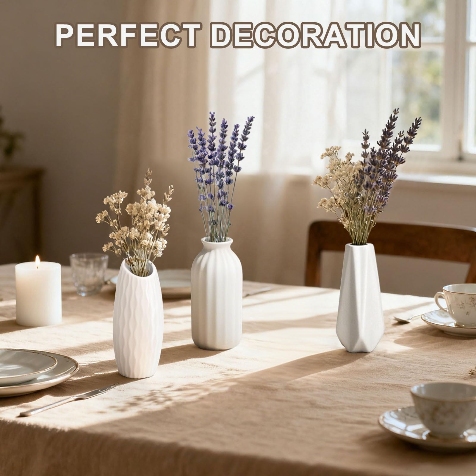JBER Zestaw dekoracyjny z 8 małych wazonów, 13 cm, biały wazon na kwiaty, matowy ceramiczny wazon na trawę pampas, kwiaty suszone, nowoczesny boho, skandynawska dekoracja wnętrz, do stołu domowego i