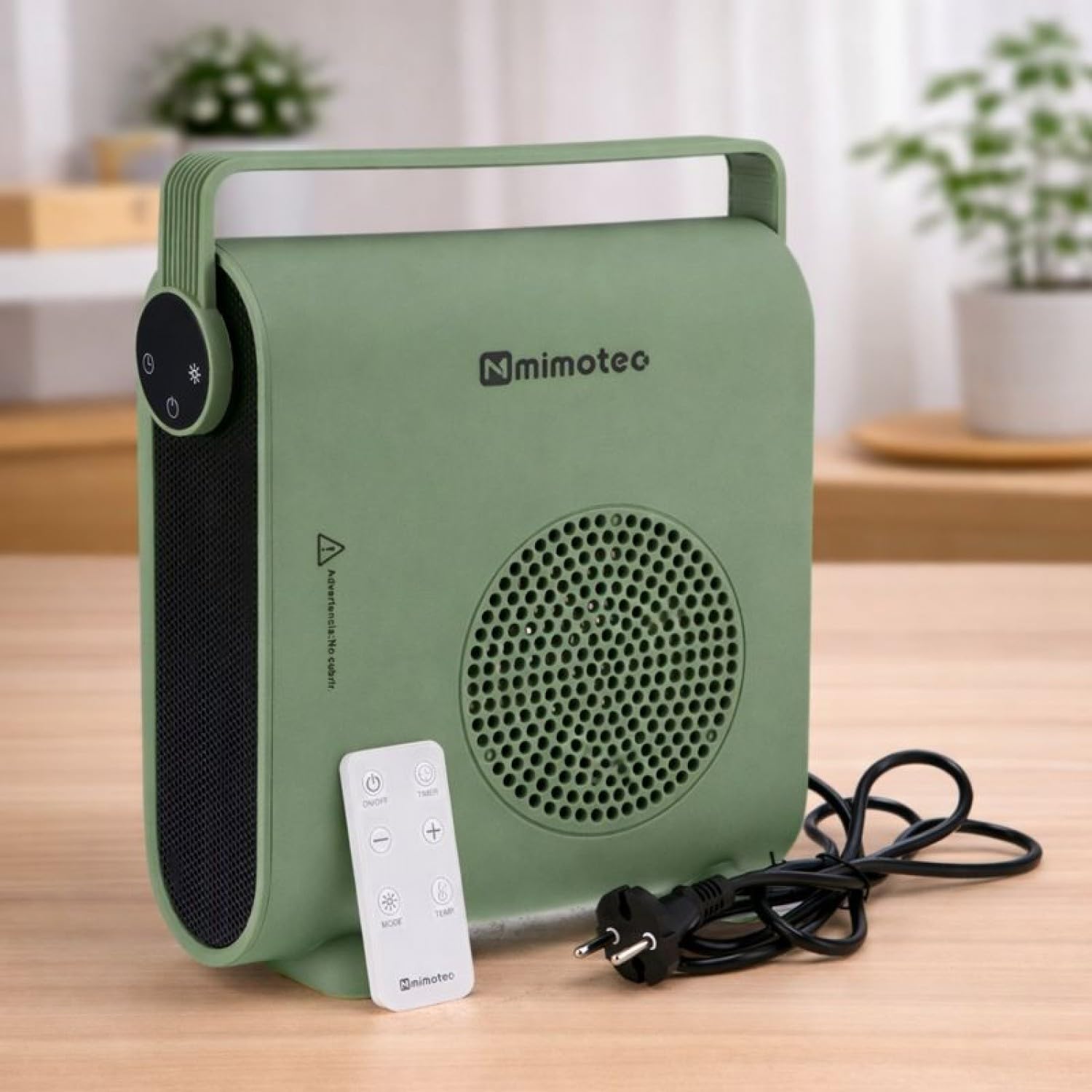M Mimotec Grzejnik ceramiczny Green Hearth 2000 W, 3 tryby (wentylator/niski/wysoki), regulowany termostat, cichy <60 dB, z pilotem, timerem i zabezpieczeniem przed przewróceniem