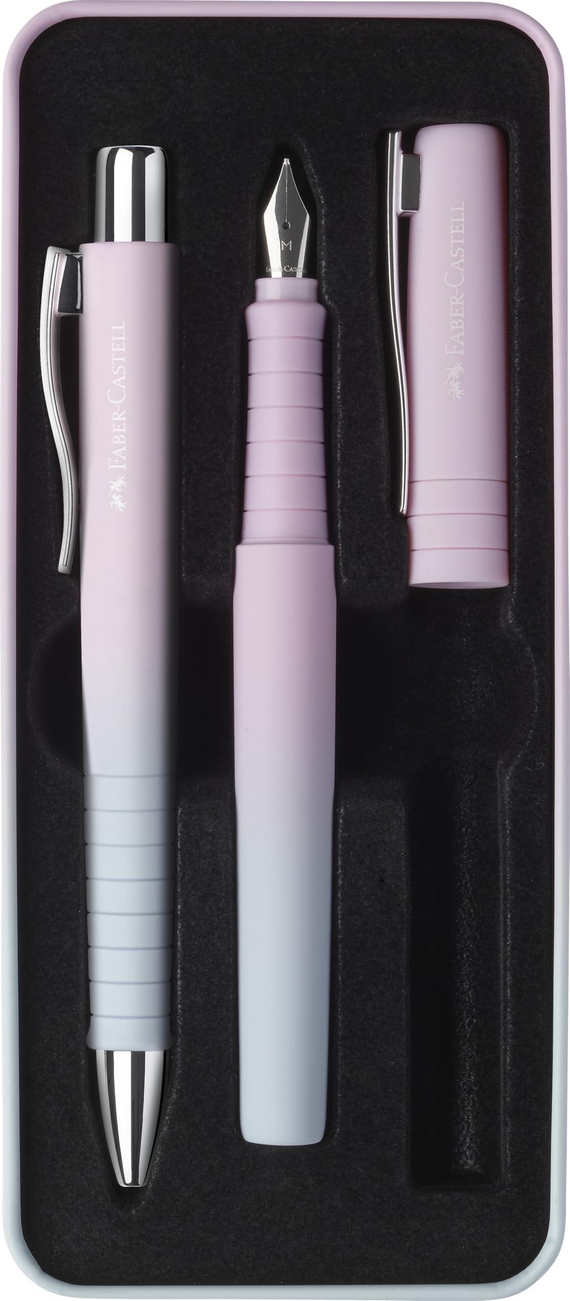 Faber-Castell 241054 – Juego de escritura Poly Pen con bolígrafo XB y pluma M, set regalo blushing sky