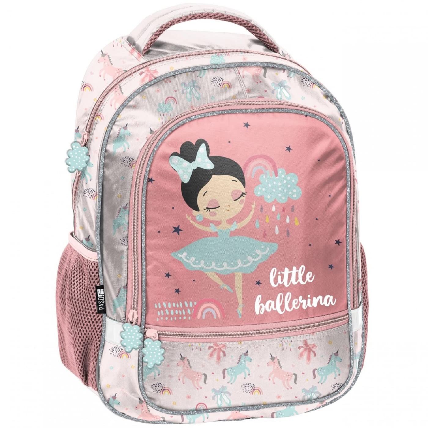 Ragusa-Trade Mochila infantil para niños y niñas con grandes compartimentos y red para bebidas, varios diseños, Rosa Pp22-bc, 41 x 34 x 15 cm, Mochila para niños