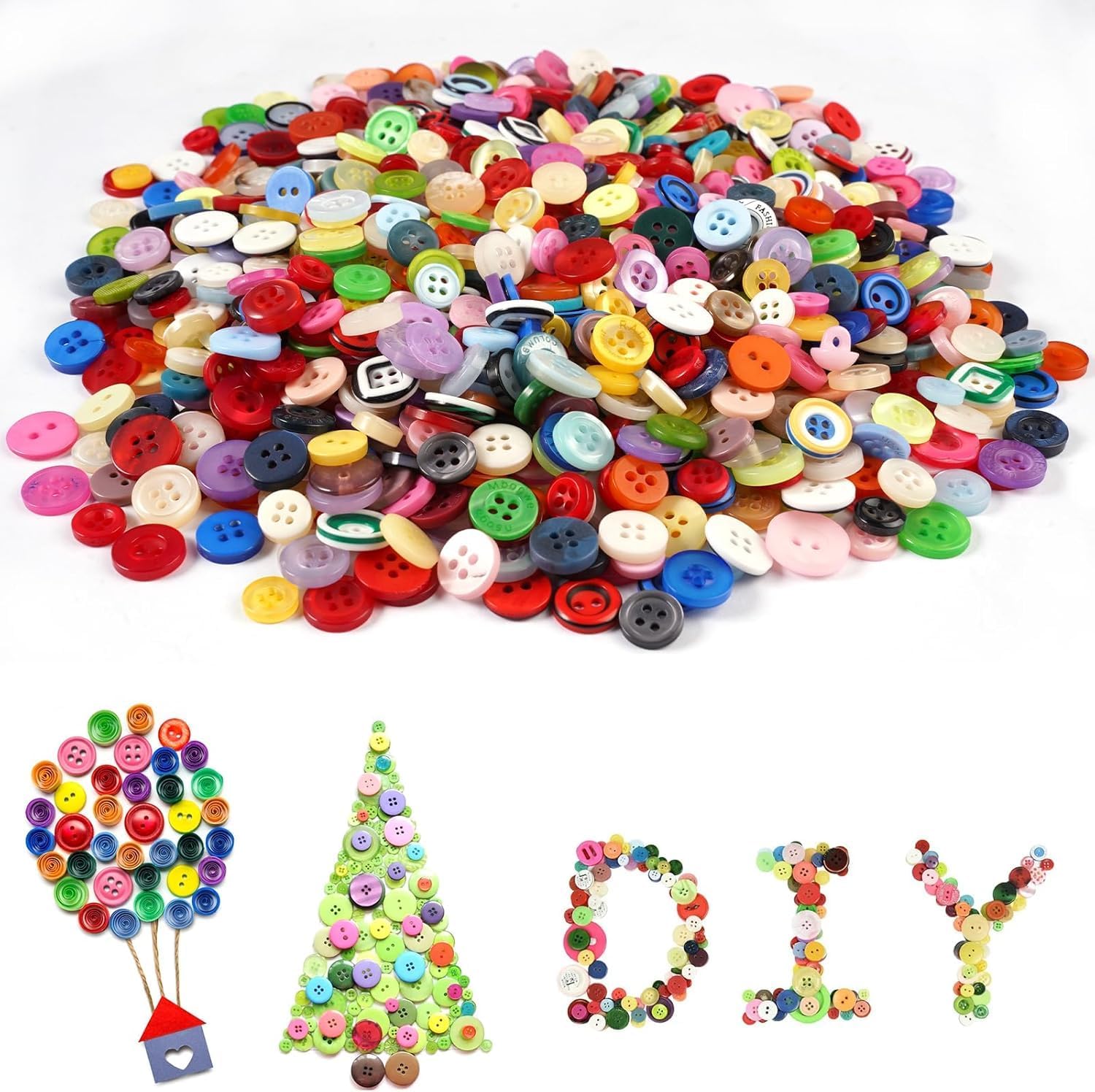 1000 Pieces Colorful Buttons for Crafting,Mixed Color Round Resin Buttons