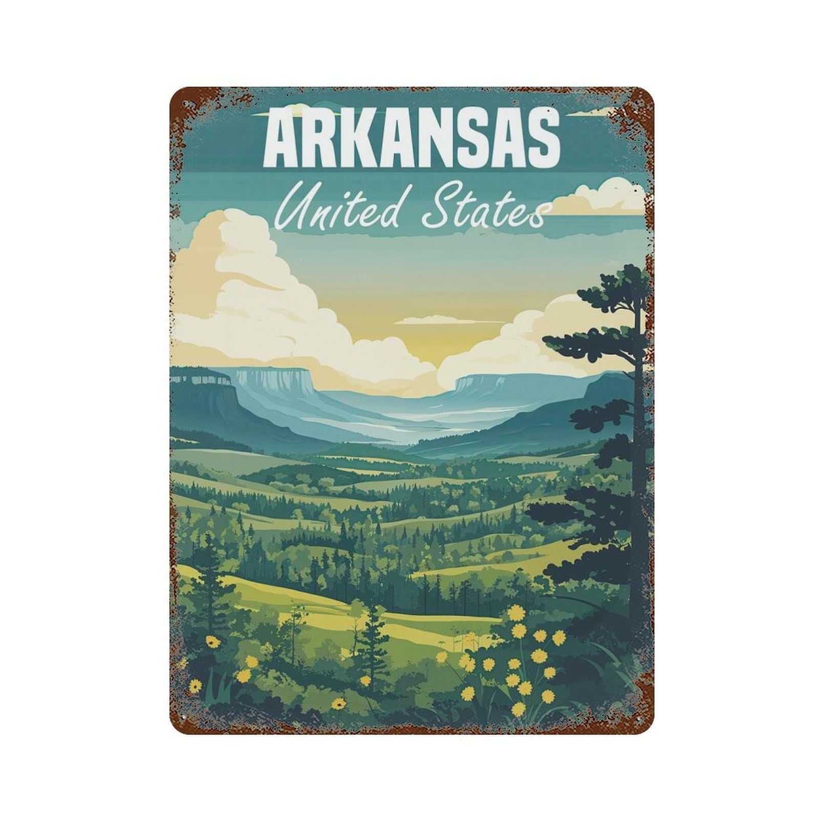 Arkansas Landscape Retro Metal Sign 15.7"x11.8", for Pub, Kitchen And Man Cave Decor, Industrial Home Decor