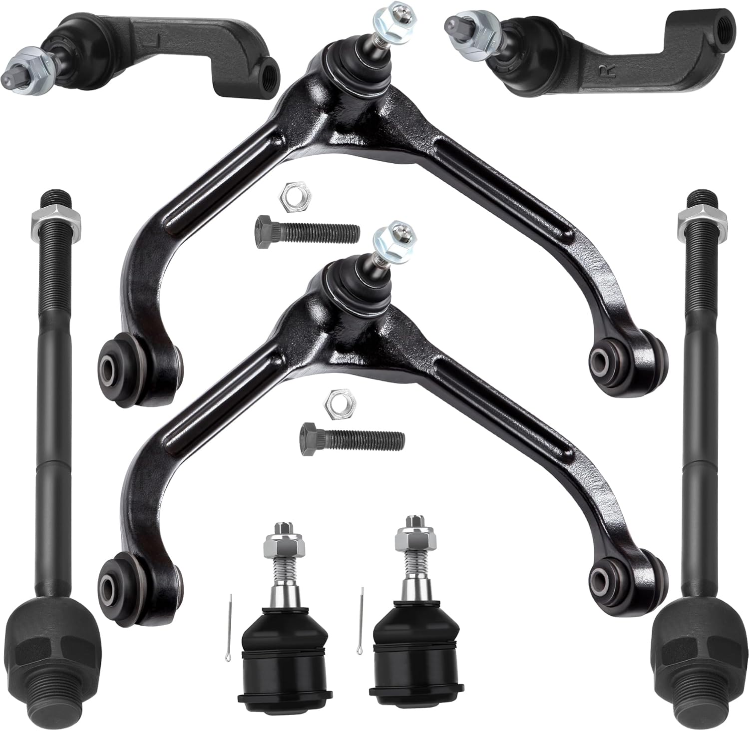 OCPTY - New 8-Piece fit for 2002-2004 for Jeep Liberty - 2 Front Inner 2 Left Right Outer Tie Rod End 2 Lower 2 Upper Control Arm w/Ball Joint