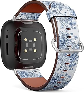 CJBROES Replacement Leather Watch Band, Compatible with Fitbit Versa 3 and Fitbit Sense of Wristband Bracelet Accessory - Beautiful Vintage Bouquets