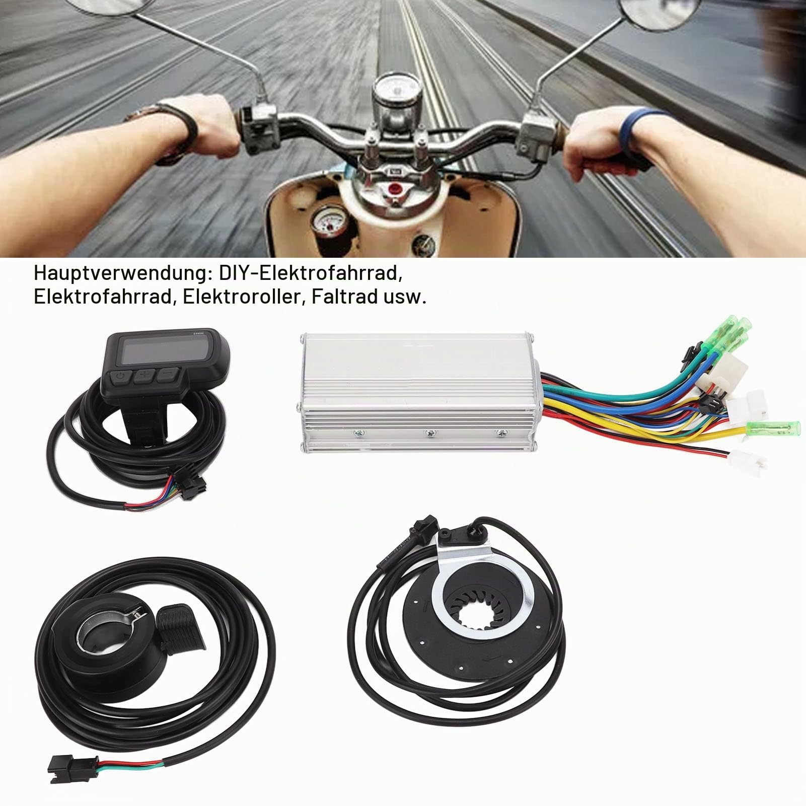 BuyWeek Elektrofahrrad Brushless Motor Controller Kit, 36V 48V 500W 22A Bürstenloser Controller EN06 LCD Display Meter Daumengas 8C Power Assist Sensor Kit für E-Bike Elektroroller