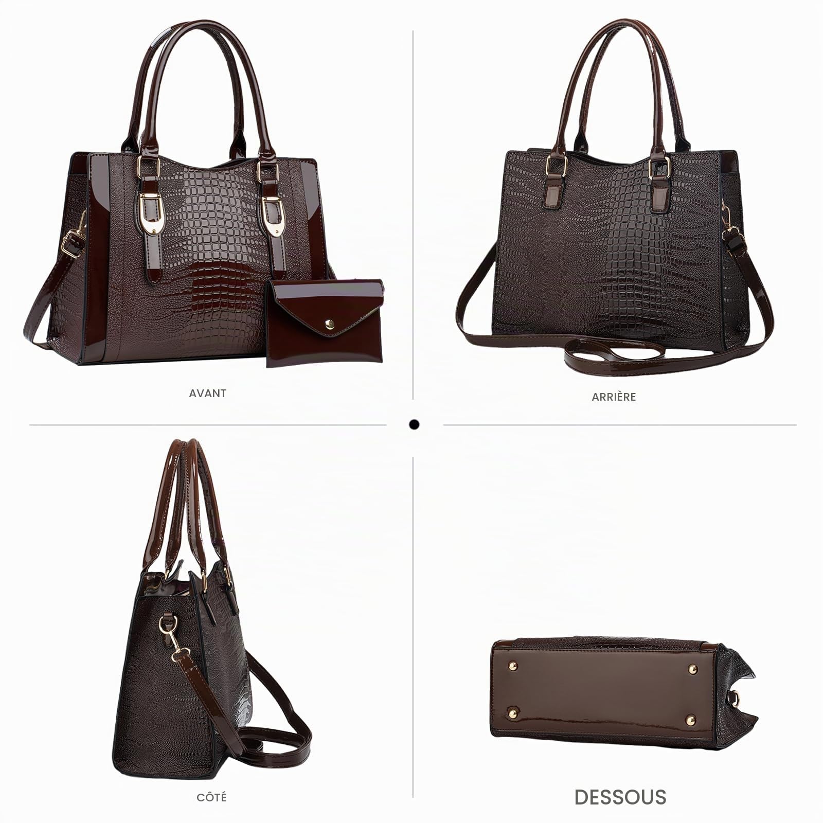 NICOLE & DORIS Sac à Main Femme Sac Fourre Tout Moyen Sac Bandoulière Cuir Verni Sac D'épaule Sac Ensemble avec Portefeuille pour Travail Shopping Voyage