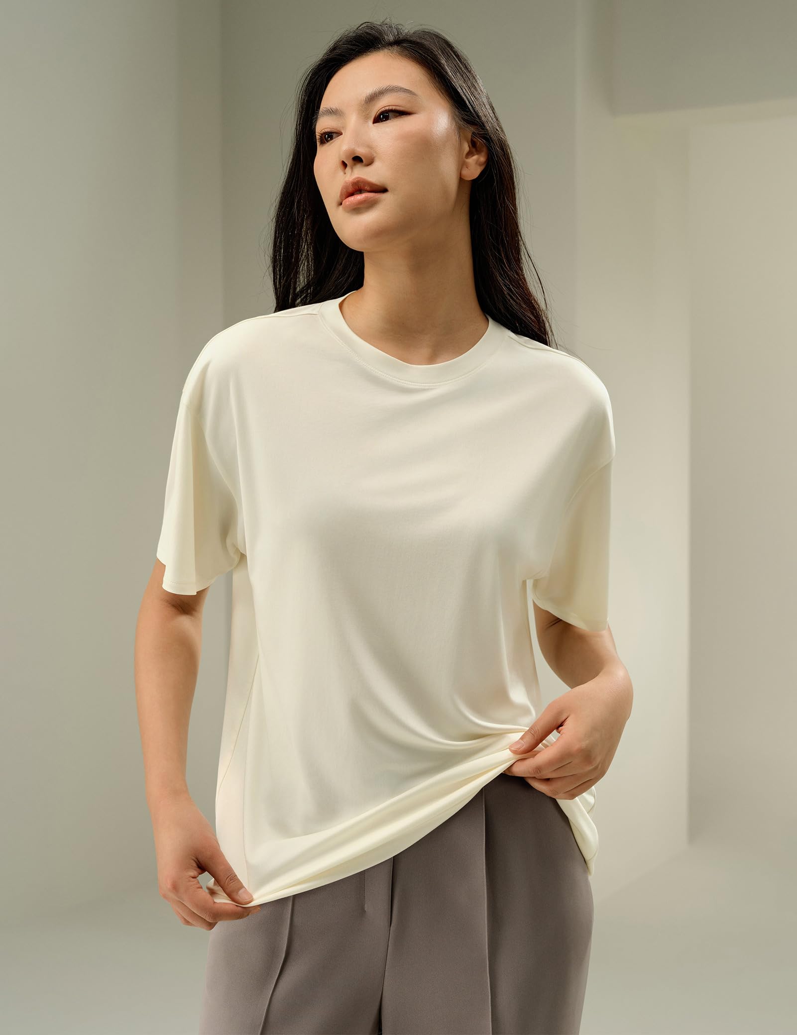 LilySilk 100% Seide Jersey übergroße T-Shirt lose Stil Kurze Ärmel Sommer lässige T-Stücke