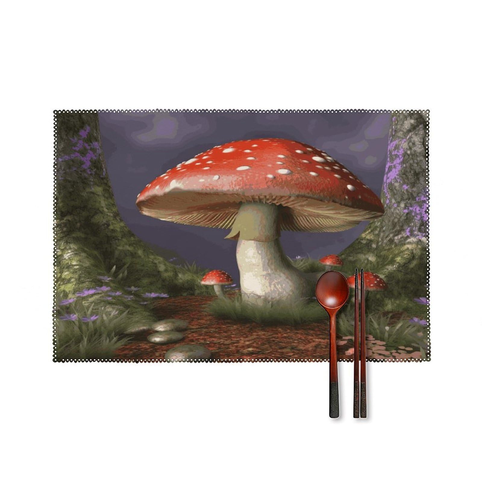 Mushroom Placemats Set of 4 Heat Resistant Non-Slip Place Mats for Dining Table Washable Placemat Wipeable Dining Table Mat Canvas Place Mats Dining Table Decor
