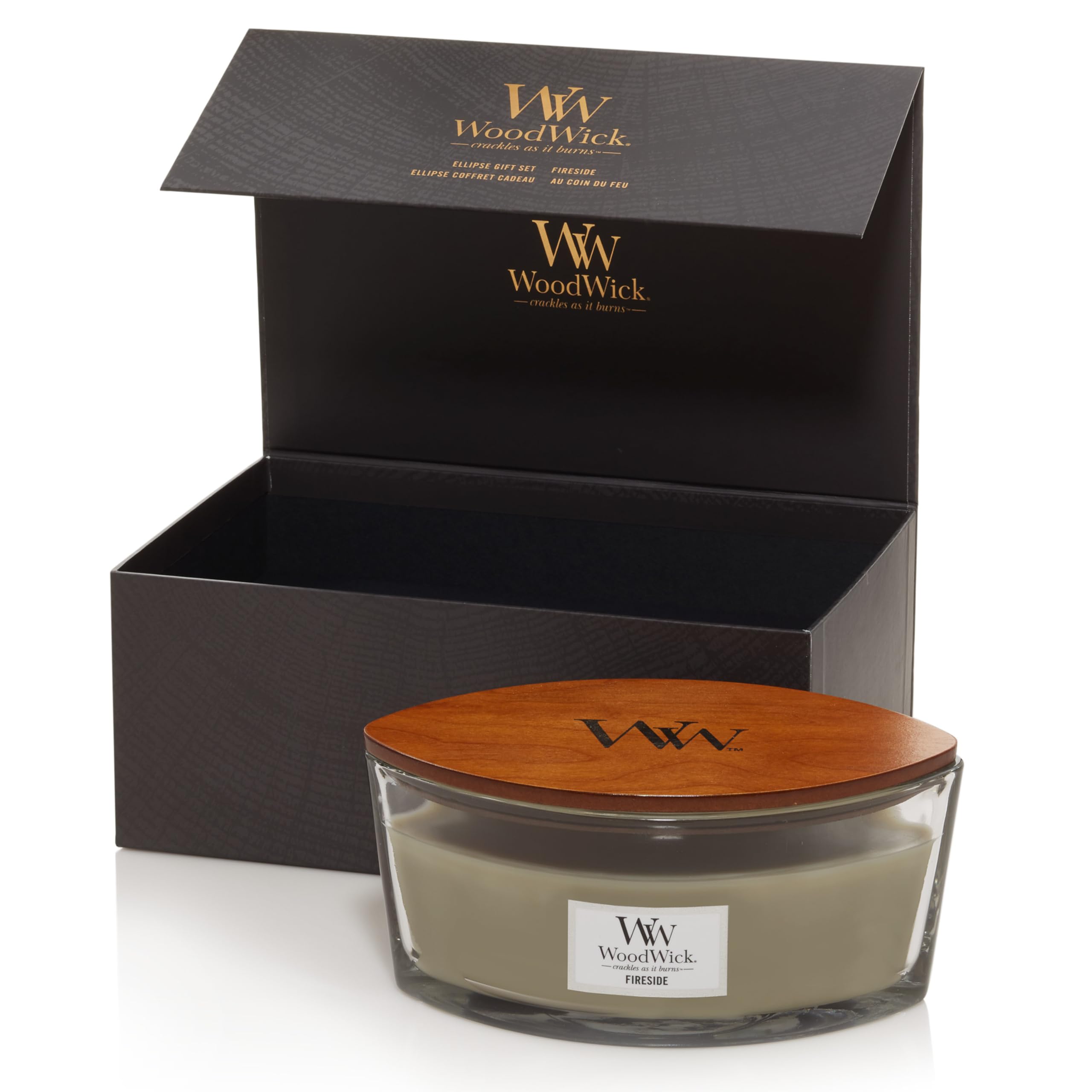 WoodWick Duftkerzen Geschenkset | Fireside Ellipse Duftkerze mit knisterndem Docht | Bis zu 50 Stunden Brenndauer | Perfektes Muttertags- und Ostergeschenk für Frauen