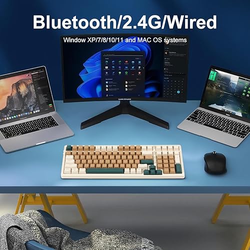 Miniatura 3 de Teclado mecánico inalámbrico, triple modo 2.4GUSB-CBT teclados para juegos de 100 teclas retroiluminación RGB, teclado de interruptor azul Teclados