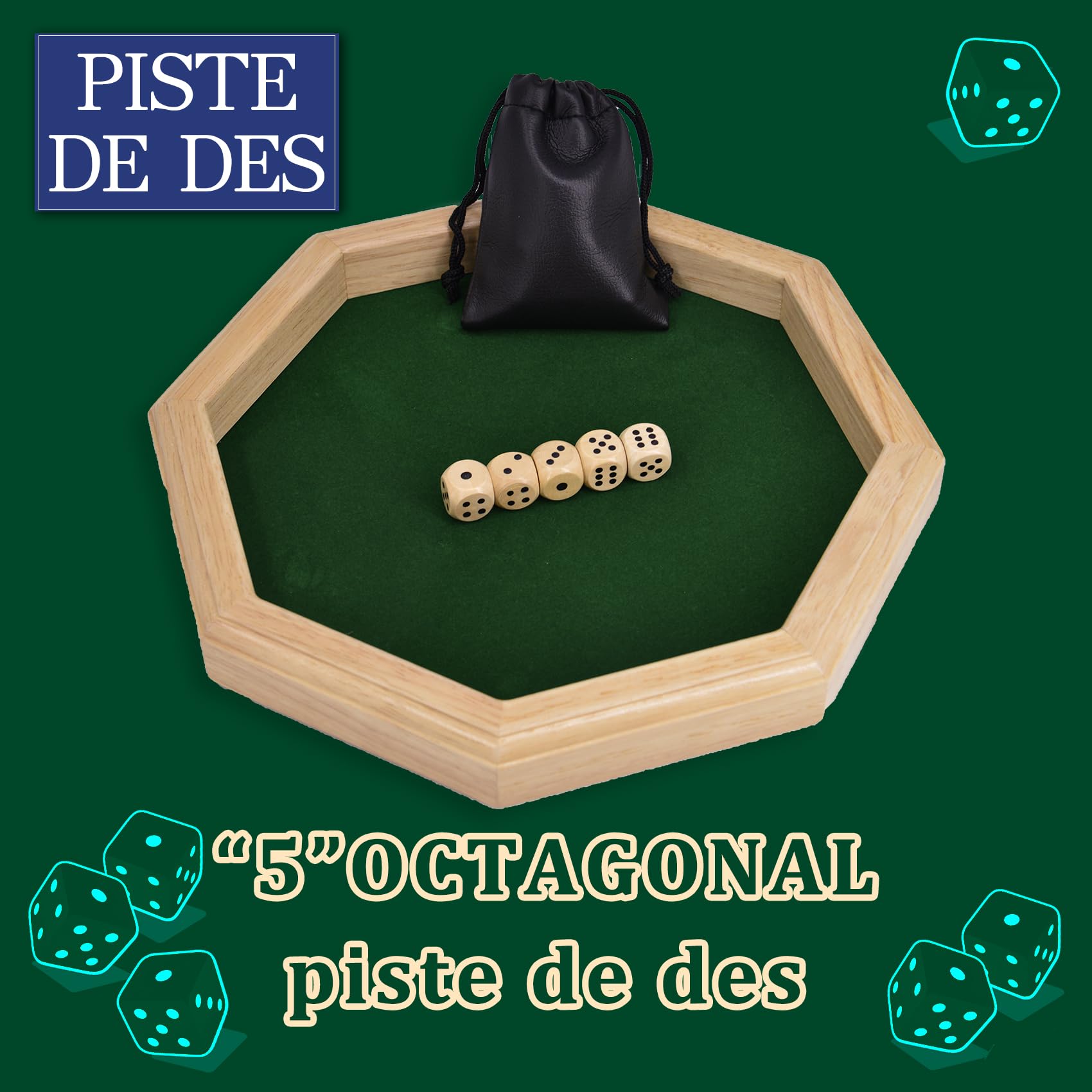 Piste de dés, 30 CM/11,81 in Plateau de des en Bois,Plateau de des, Piste de des, Piste de des+Dés & Ceintures, Convient pour Plateau Jeu de Dés pour Les Jeux de Table DND et RPG