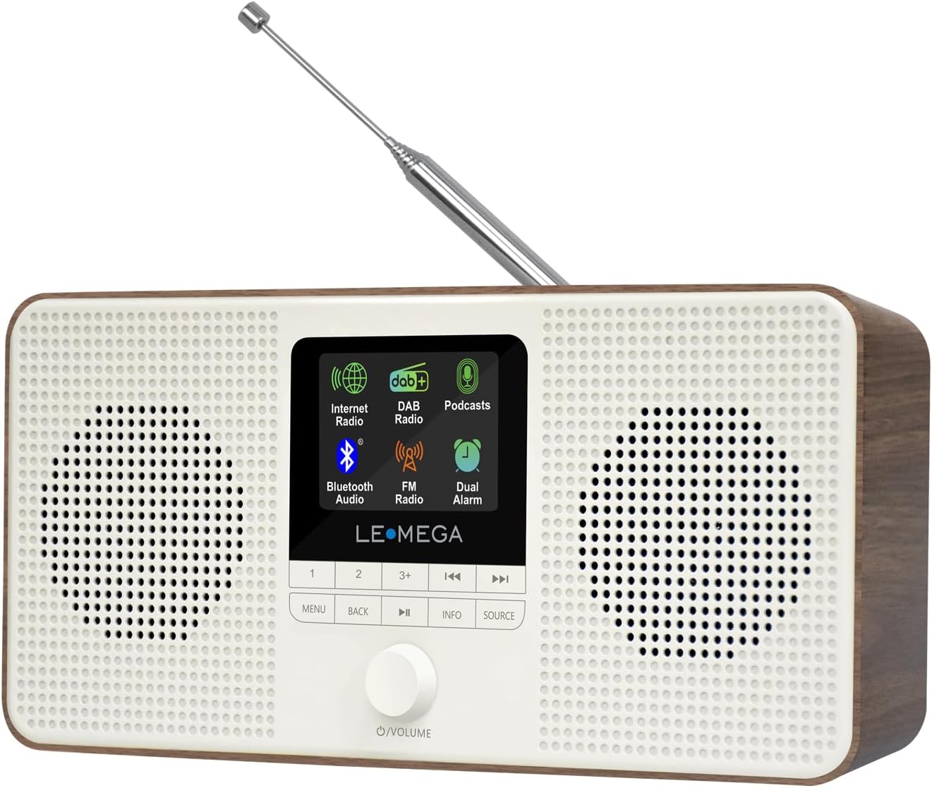LEMEGA IR4S Stereo WiFi Internet Radio,FM Digital Radio, Spotify Connect, Bluetooth Speaker, Dual Alarms Clock, 40 Presets, Headphone-Output, Batteries or Mains Powered (Dark Walnut)