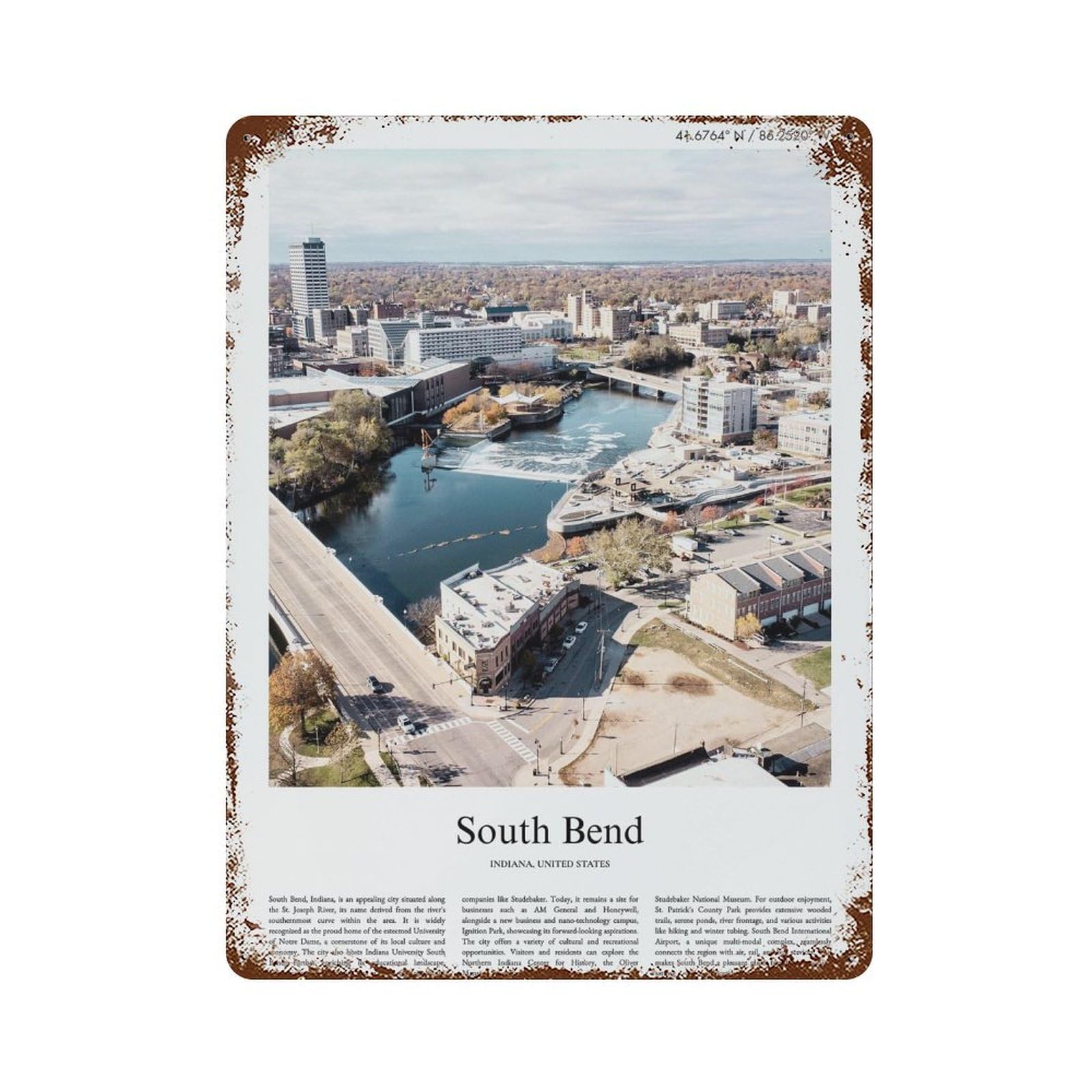 xiaoxiaoshen South Bend Indiana, United States, USA City Scenery Wall Decor Art Metal Tin Poster Modern Home Decor Art Home Bar Shop Decorations Vintage Sign 40x30cm