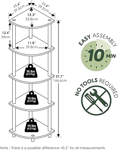 Miniatura 17 de Furinno Turn'n'Tube - Estantería esquinera de 3 niveles multi-propósito Negro/Gris