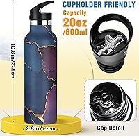 Vista 2 de Botella de agua de metal para niños a prueba de fugas, sin BPA, con asa, doble pared aislada al vacío para la escuela y deportes al aire libre