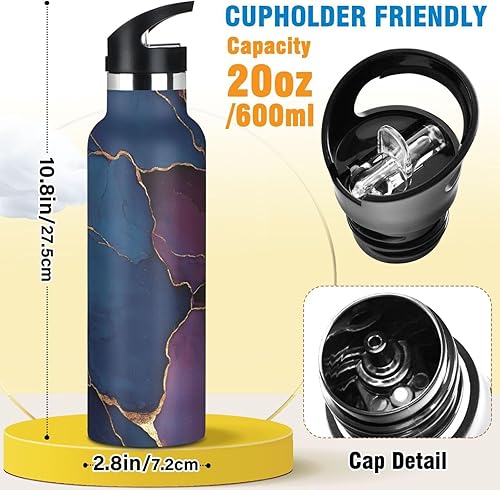 Miniatura 2 de Botella de agua de metal para niños a prueba de fugas, sin BPA, con asa, doble pared aislada al vacío para la escuela y deportes al aire libre,